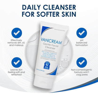 Vanicream Limpiador facial suave, 2.5 onzas líquidas, formulado sin...