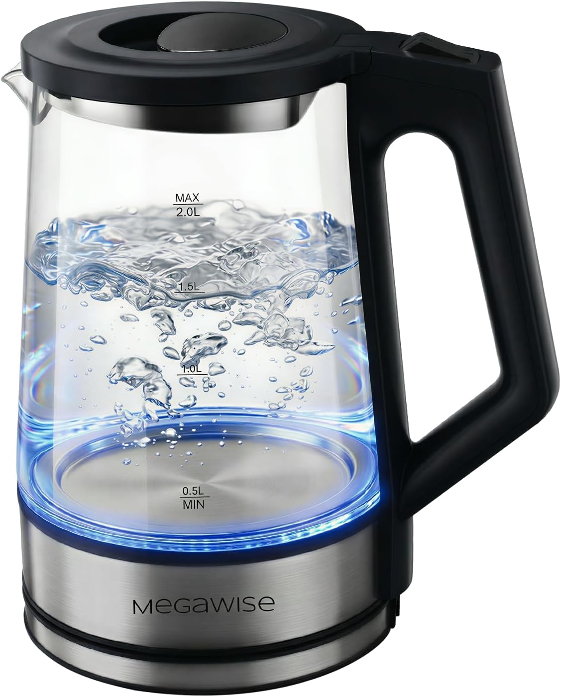 MEGAWISE 2L Hervidor eléctrico de cristal, caldera de agua de 1000W...