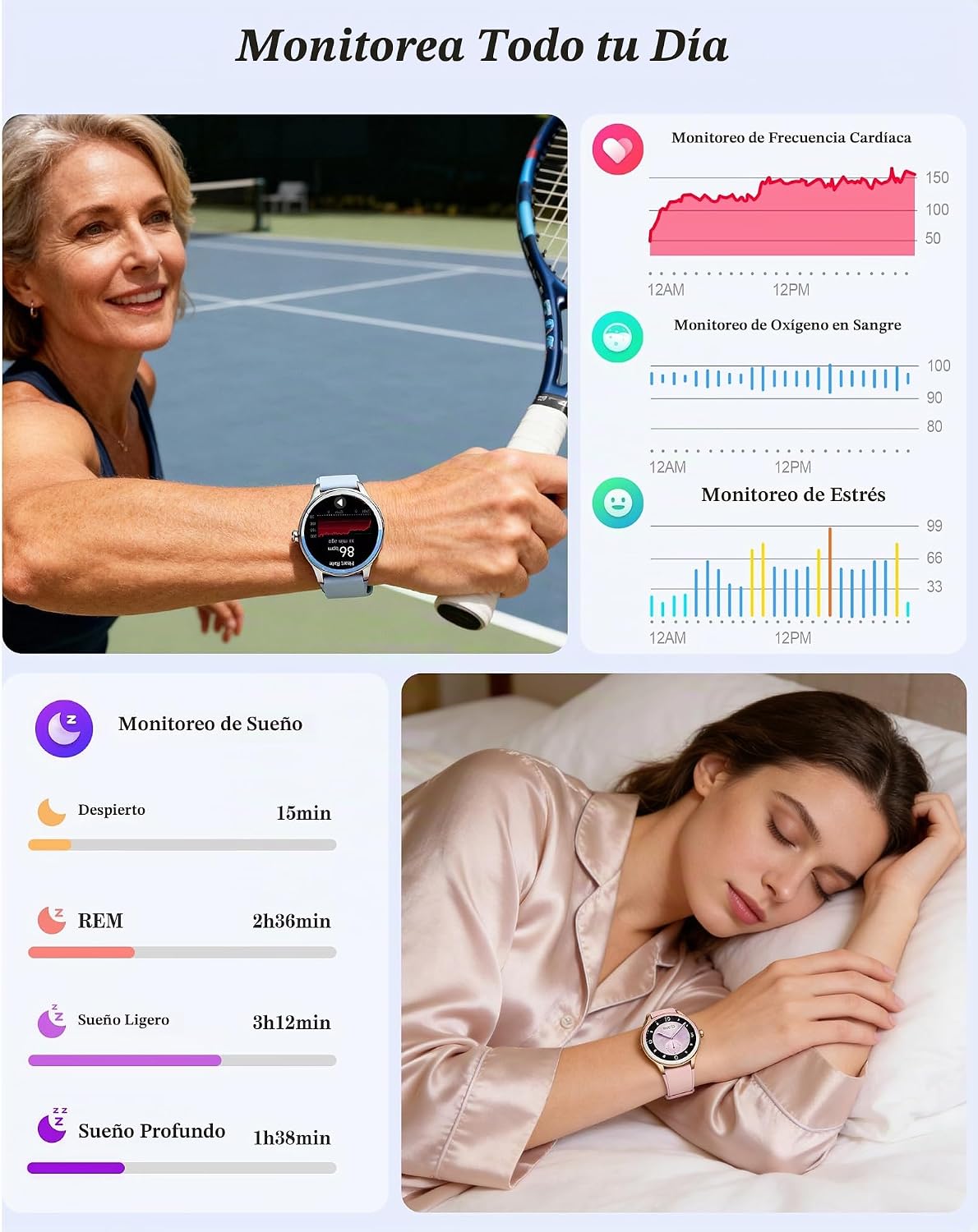 Reloj inteligente para mujeres, mujeres y hombres, reloj de fitness...
