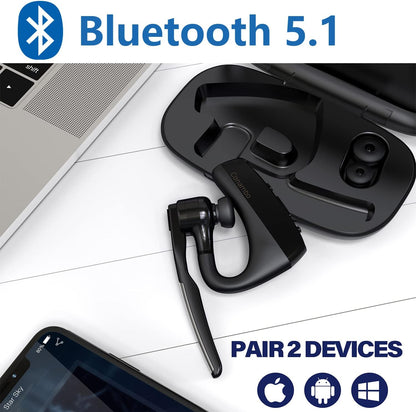 CONAMBO Auriculares Bluetooth V5.1, 16 horas HD Talktime CVC8.0 Dual Mic Cancelación de Ruido Manos Libres Auricular Bluetooth para Teléfono Celular iPhone Android Conducción Negocios Oficina