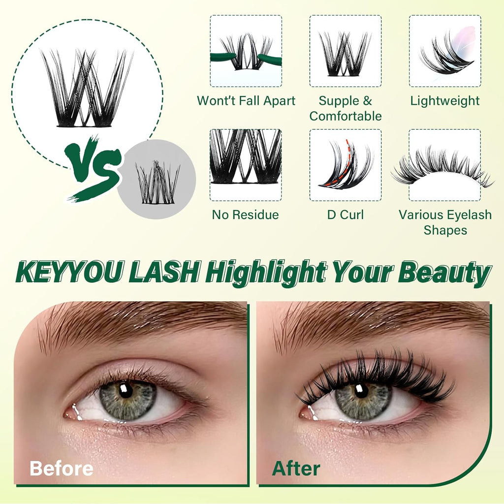 KEYYOU Flora - Kit de racimos de pestañas Flaunt D, pestañas natura...