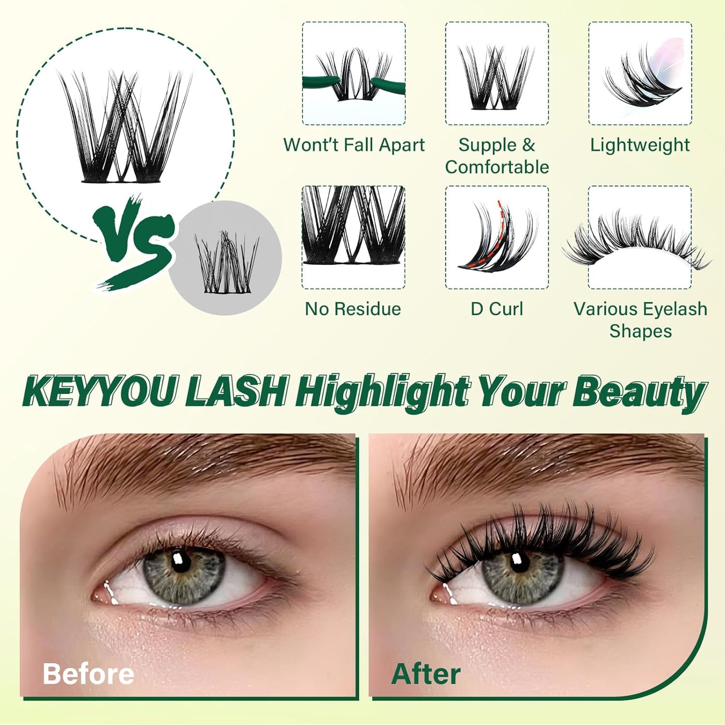 KEYYOU Flora - Kit de racimos de pestañas Flaunt D, pestañas natura...