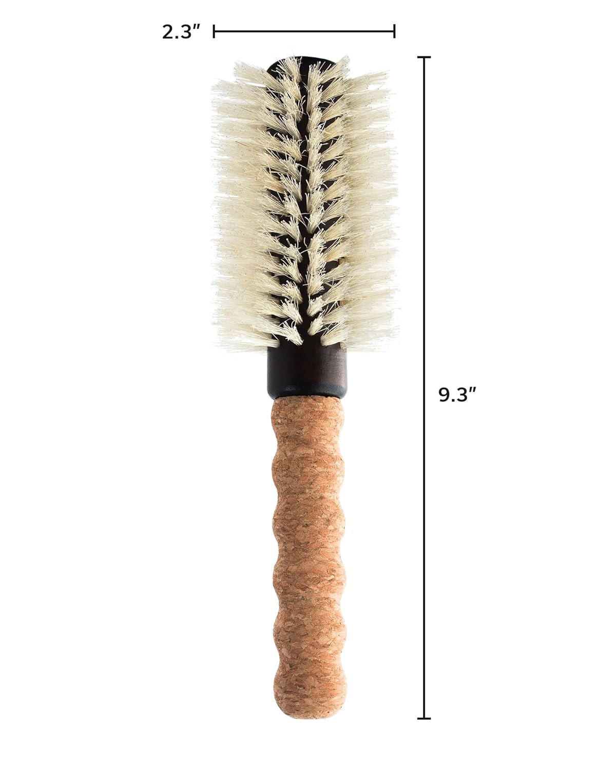 Cepillo de pelo de cerdas de jabalí de nailon, cepillo redondo, barril mediano de 2.3 pulgadas, antiestático, mango de agarre cómodo de corcho