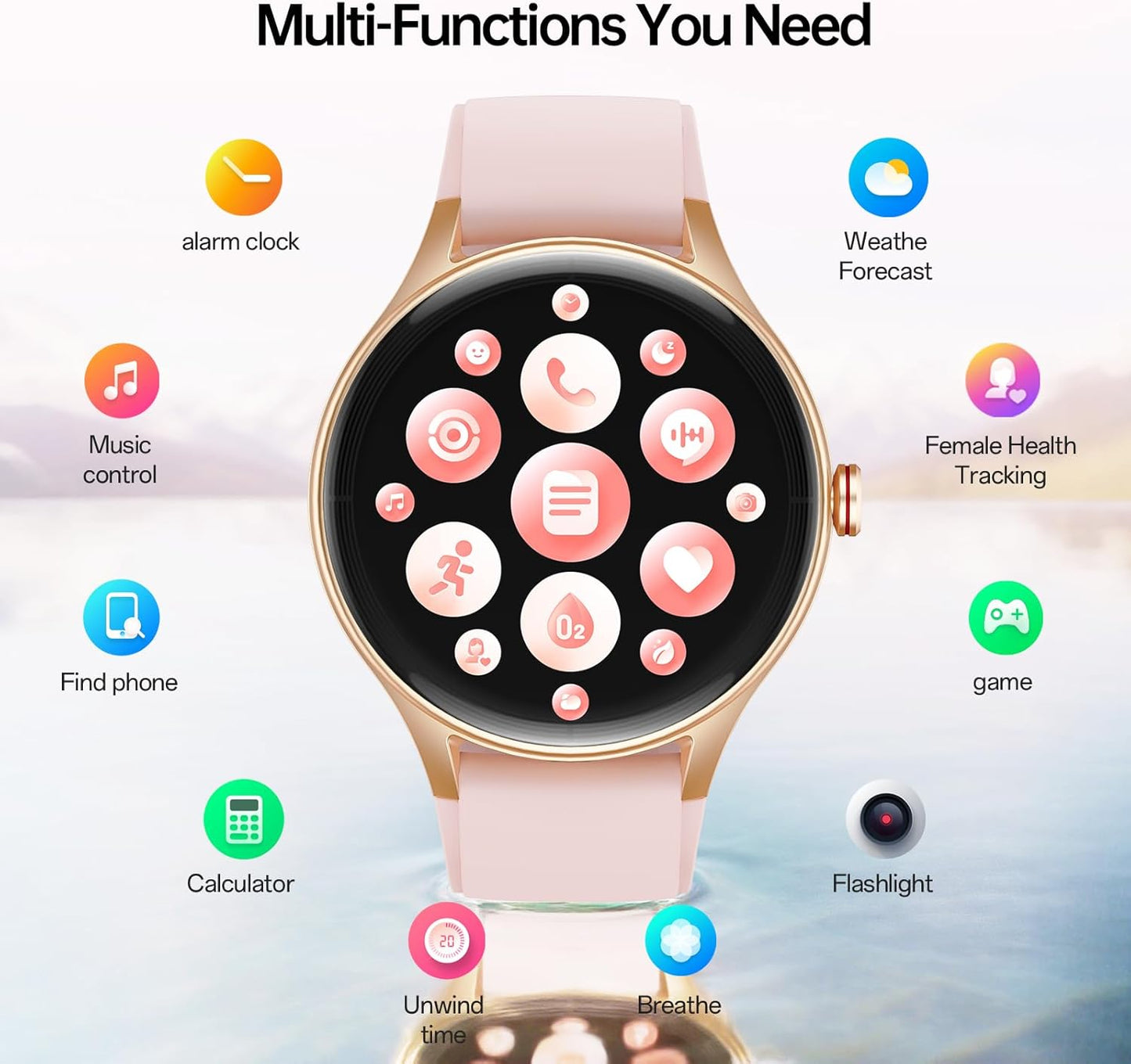 Woneligo Reloj inteligente para mujer, reloj AMOLED de fitness con...