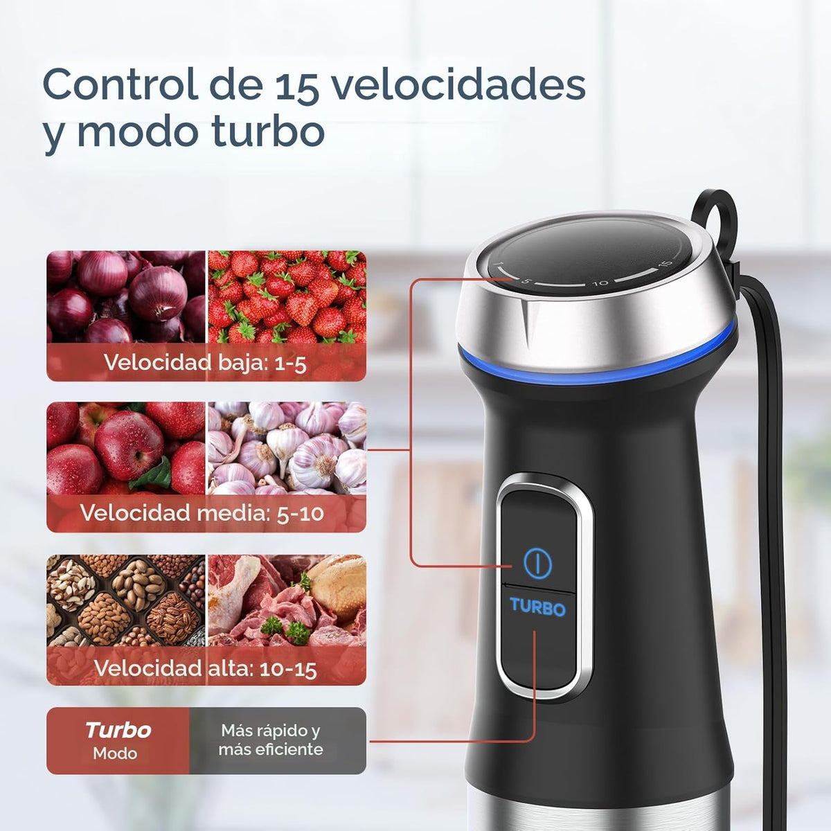 Ganiza Batidora de Inmersión 5 en 1 Batidora de Mano Max 1000W Moto...
