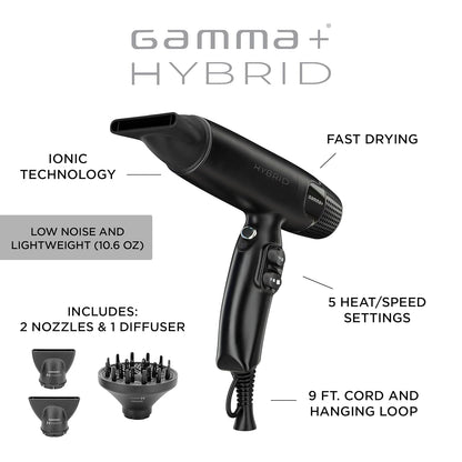 GAMMA+ Secador de pelo profesional híbrido ligero, tecnología iónic...