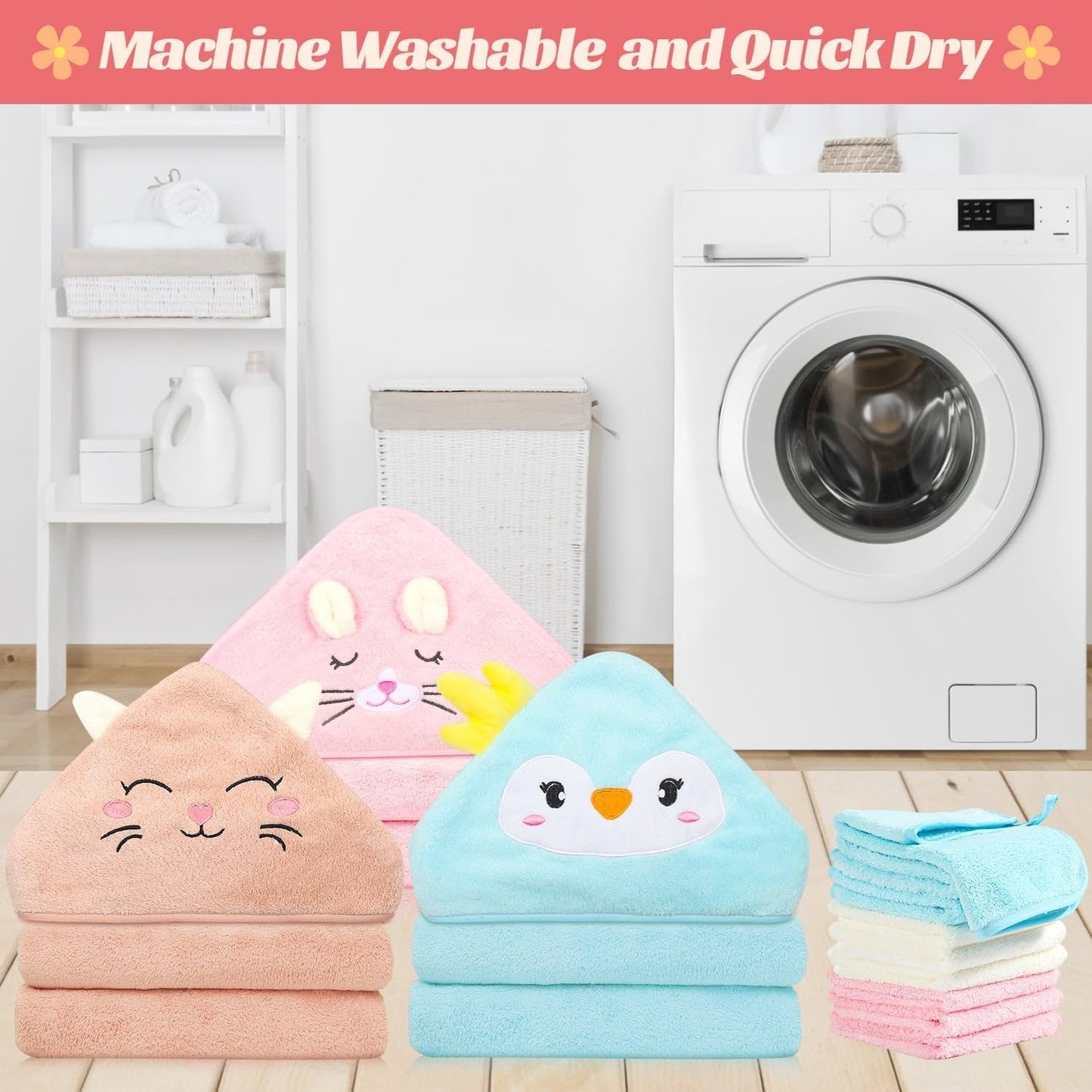 12 toallas de bebé con capucha, toallas suaves para bebé, toallas de baño absorbentes, 3 toallas de bebé y 9 paños de bebé para recién nacidos, niños pequeños y niños, toallas de bebé de 32 x 32