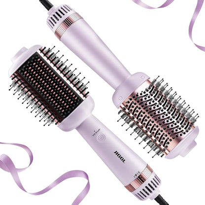 JIGGL Cepillo Alisador Secador de Barril Extra Grande Ovalado: Cepillo Secador de Aire Caliente de Un Paso para Cabello Medio y Largo de Mujeres, Alisado/Suavizado/Secado/Voluminización, Morado