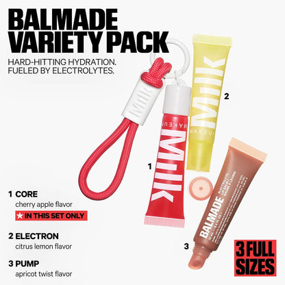 Milk Makeup Set de Regalo de 3 Bálsamos Labiales Hidratantes Balmade – Con Tinte Transparente, Brillos de Alto Brillo para Labios Visiblemente Más Voluminosos + Llavero Exclusivo – Tamaño Completo