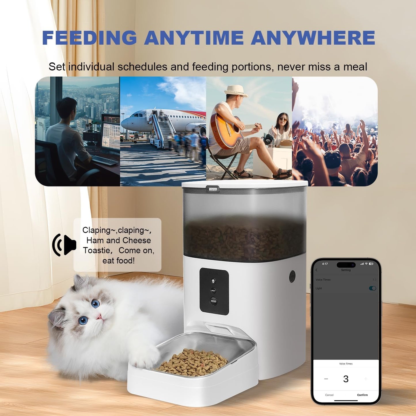 ANDOLL HOME Comedero automático para gatos de 2.4 G, dispensador de...