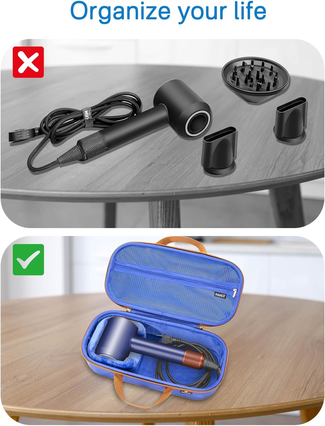 Estuche de almacenamiento rígido RAIACE compatible con secador de p...