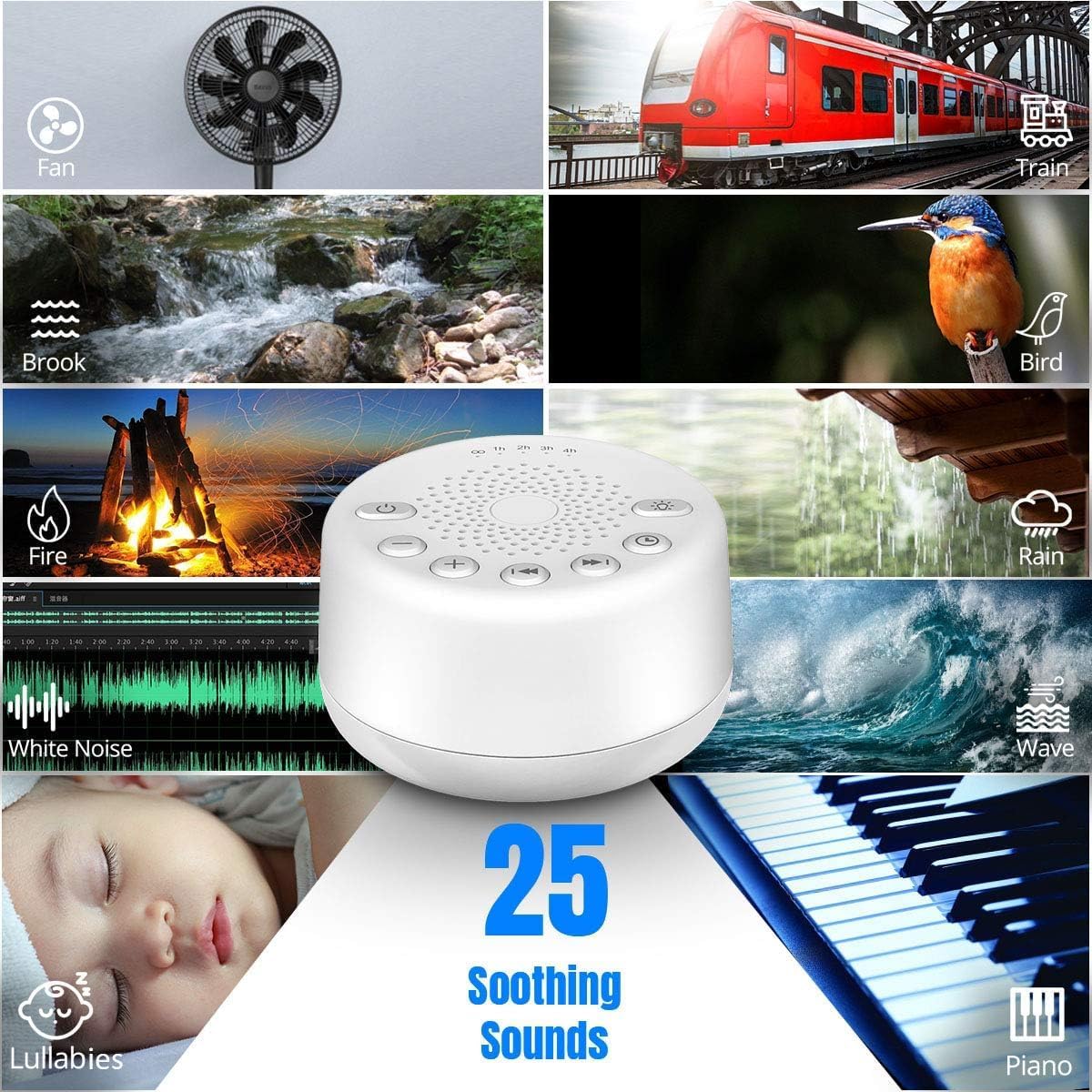Easysleep - Máquina de sonido con 25 sonidos relajantes y luces noc...