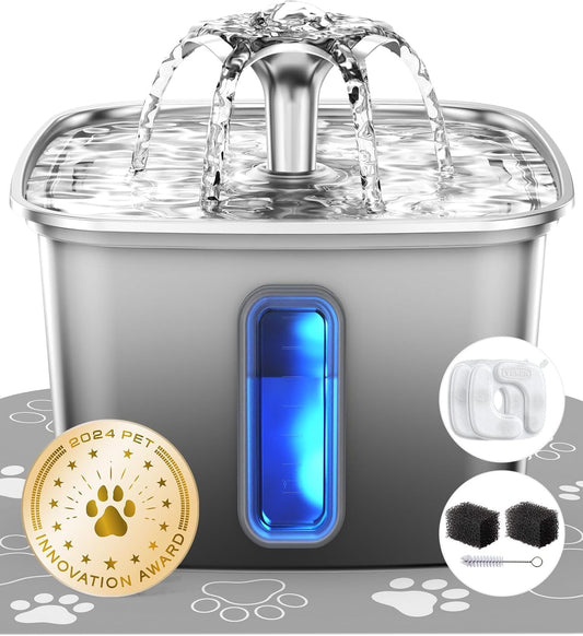 Fuente de agua para gatos de acero inoxidable, ganadora del premio...