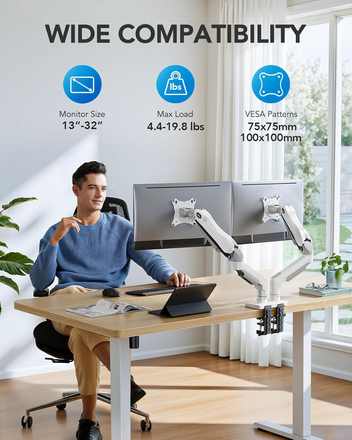 HUANUO Soporte para Monitor Dual - Soporte de Escritorio para Monit...