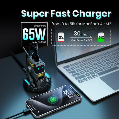 GravaStar Alpha65 - Cargador rápido USB-C GaN de 65 W, cargador de...