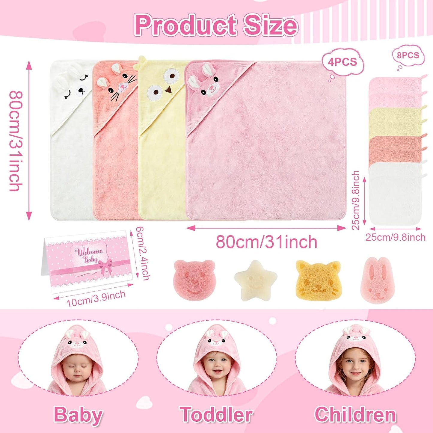 Nlicrst 16 toallas de baño para bebés y niños pequeños, toallas abs...
