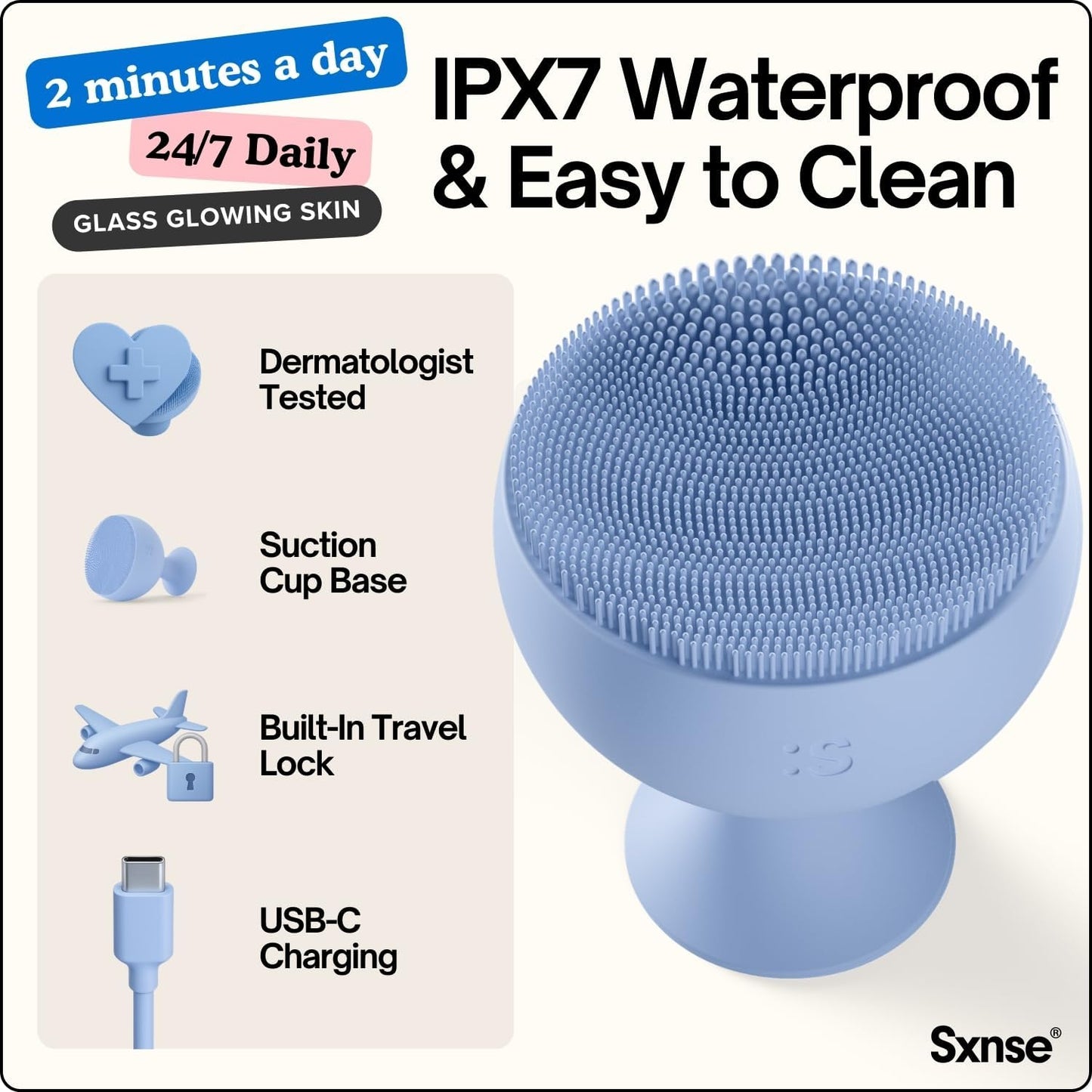 Sxnse Limpiador facial de silicona Palm - Cepillo de limpieza facia...