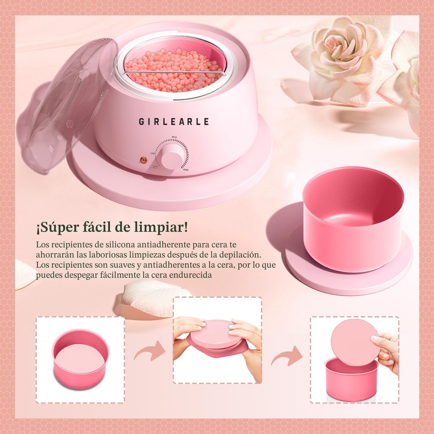 Kit de depilación para mujeres y hombres, GIRLEARLE calentador de c...