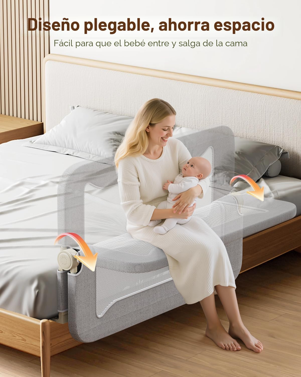 GrowthFun - Riel de cama plegable para niños pequeños, marco y cone...