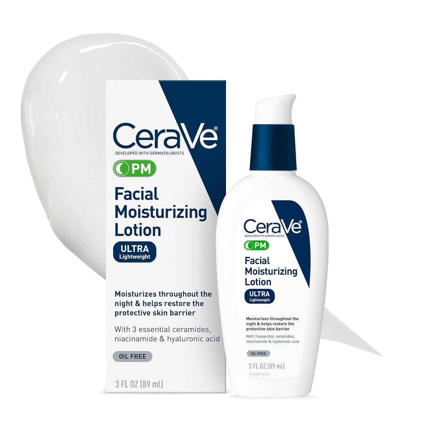CeraVe PM - Loción hidratante facial, crema de noche con ácido hial...