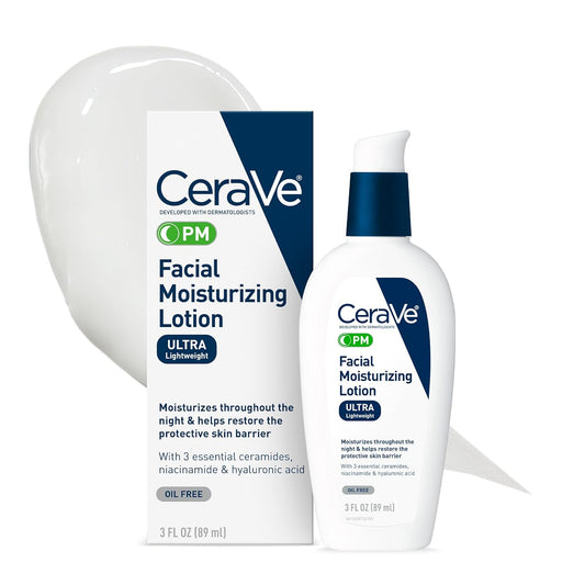 CeraVe PM - Loción hidratante facial, crema de noche con ácido hial...