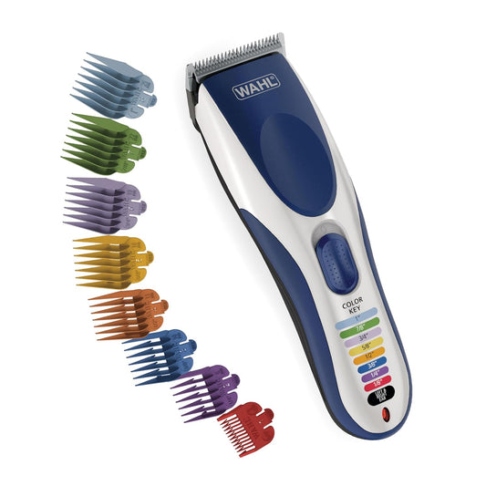 Máquina para cortar pelo de Wahl Color Pro, recargable, inalámbrica, 21 piezas codificadas con colores para corte de pelo, con 12 peines guía y suave estuche de guardado