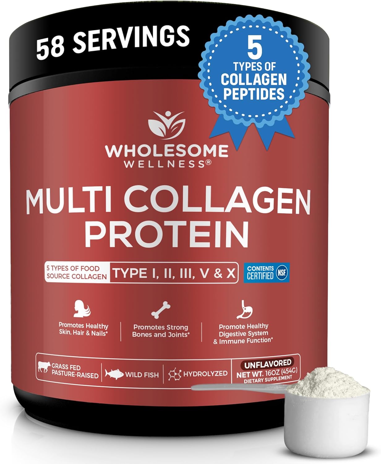 Polvo de proteína de colágeno múltiple hidrolizado (tipo I II III V...