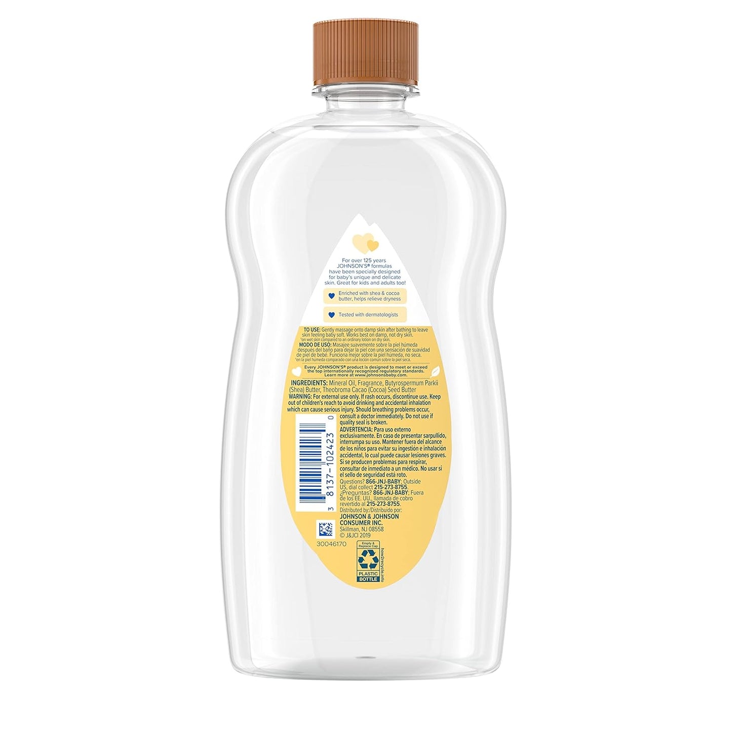 Aceite de bebé Johnson's con karité y manteca de cacao, 20 onza...