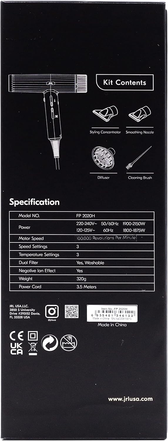 JRL Forte Pro Dryer - Secador de pelo profesional con difusor con g...