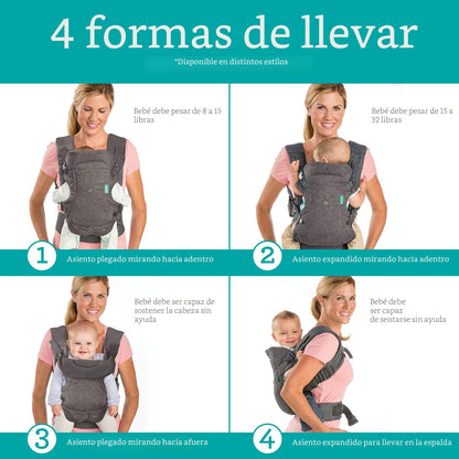 Infantino Flip - Portabebés 4 en 1 convertible, ajustable, ergonómi...