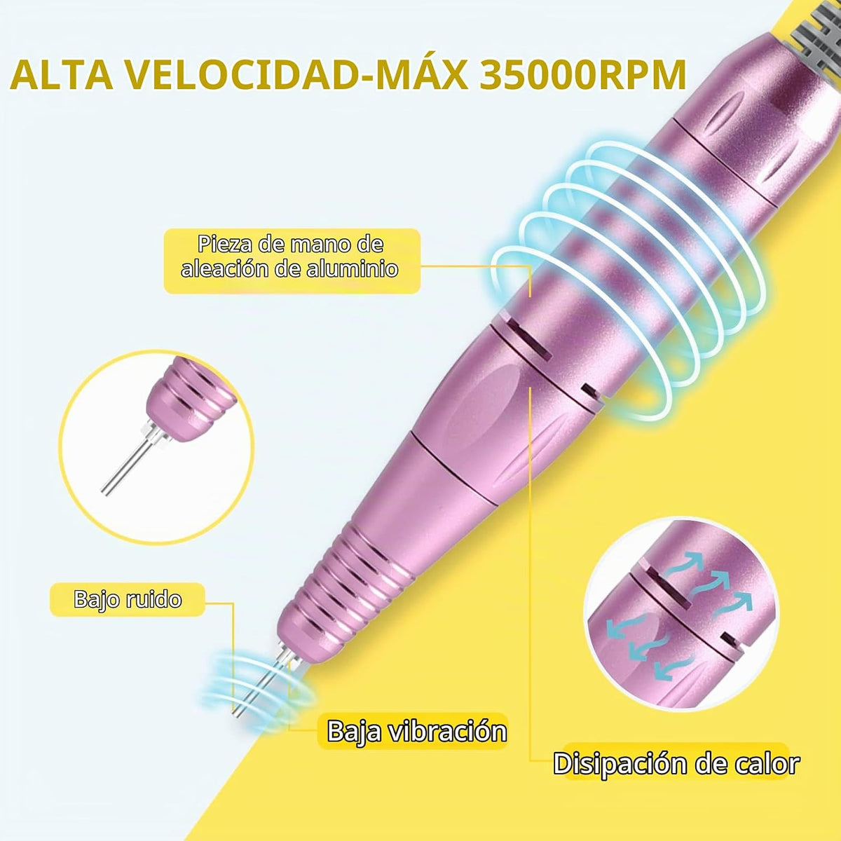 MOCOWIND - Taladro de uñas portátil profesional 35000 RPM, máquina...