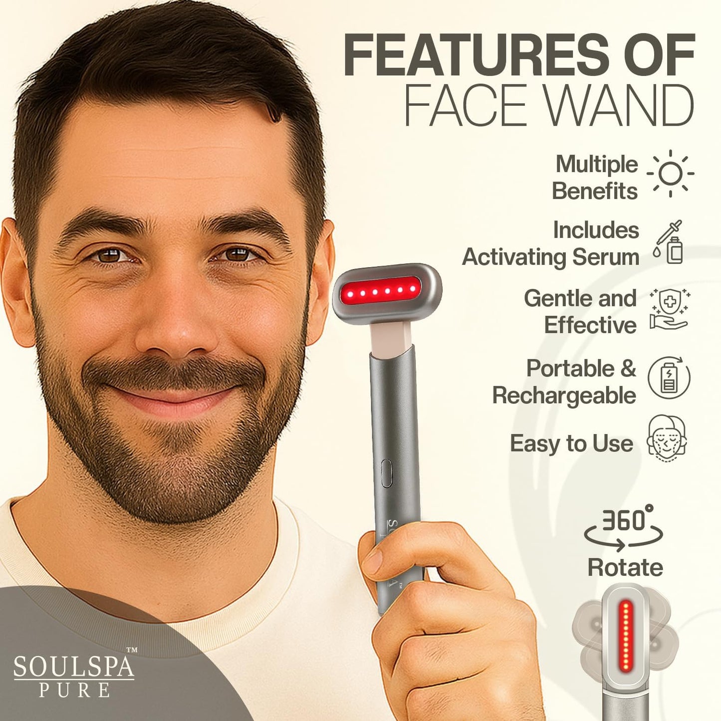 Soulspa Pure Varita de luz LED 7 en 1 para rostro, cuello y ojos -...