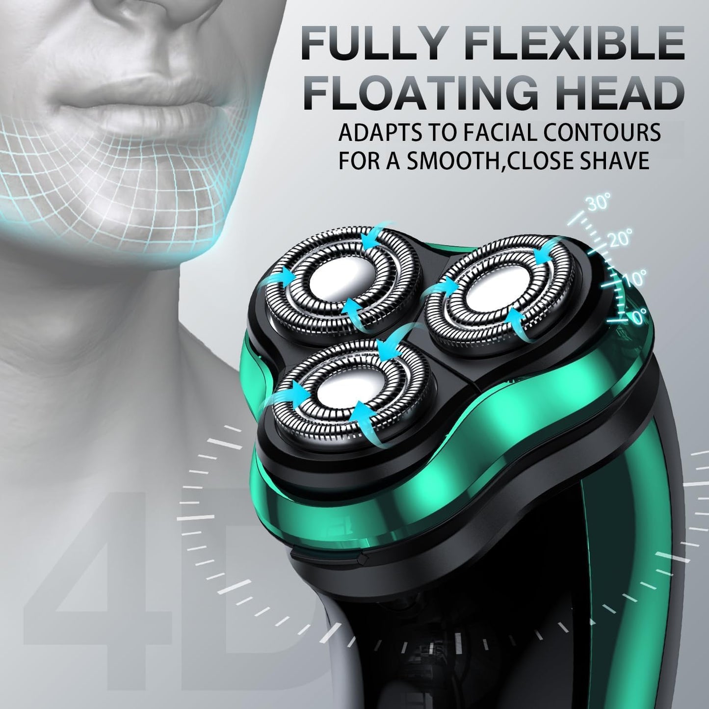 Maquinilla de afeitar eléctrica para hombres, afeitadora recargable con soporte de carga, afeitadora inalámbrica impermeable en seco y húmedo con recortadora emergente (verde)