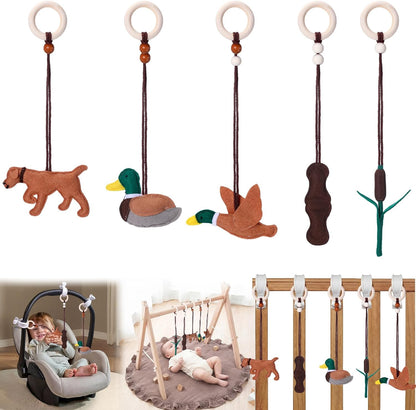 5 piezas de juguetes colgantes de gimnasio para bebés, juguetes sensoriales de fieltro de madera, colgante de actividad de madera para decoración del hogar y guardería