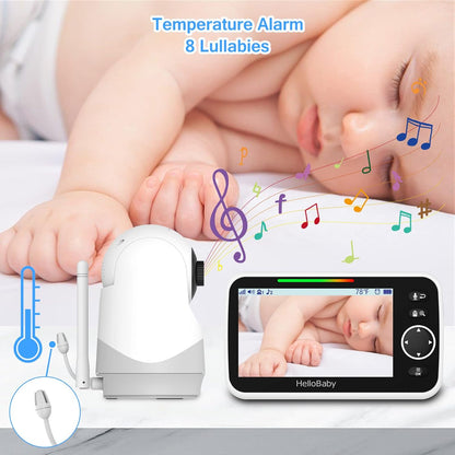 HelloBaby Monitor con cámara y audio, pantalla de 5'' con t...