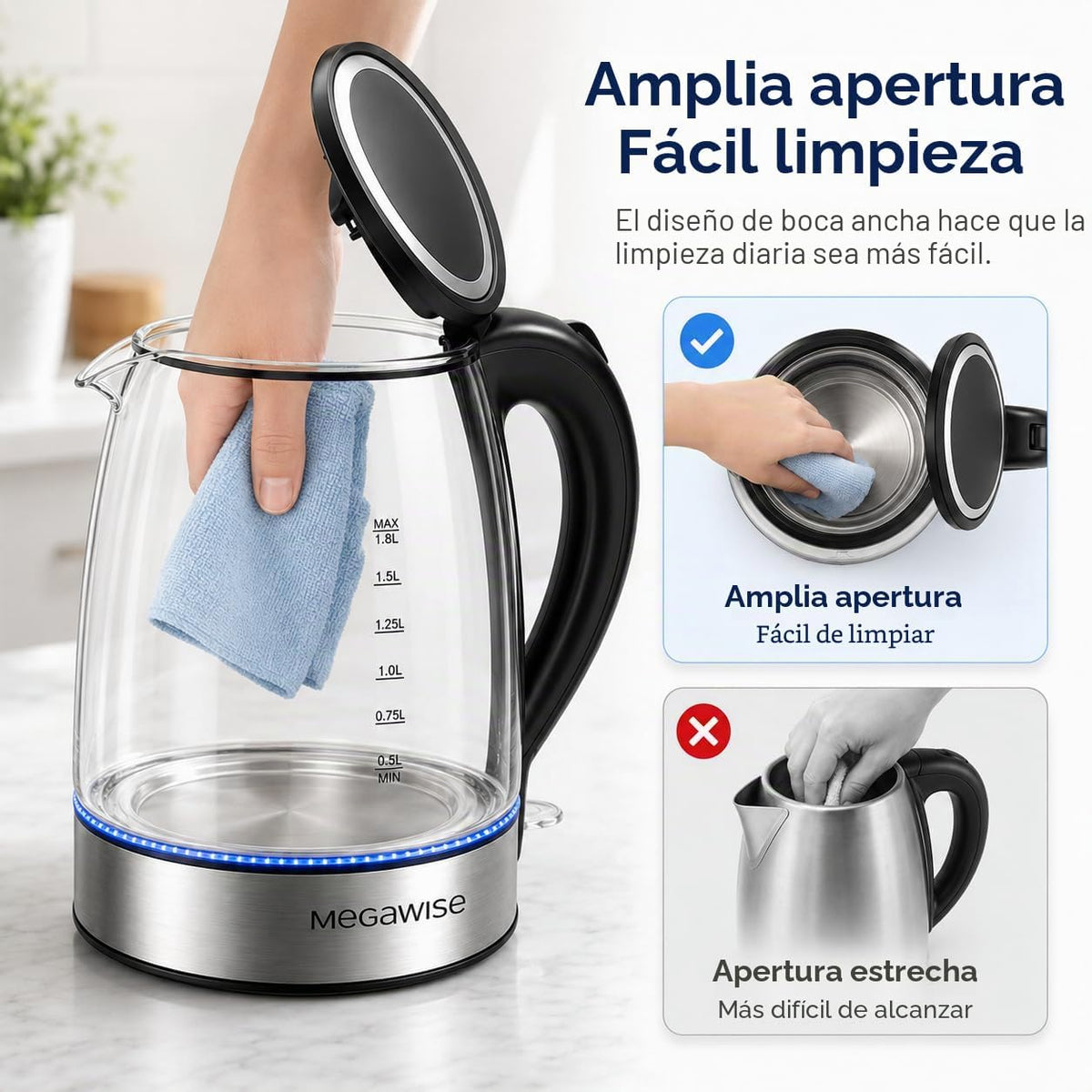 MEGAWISE Hervidor eléctrico CX-817 de 1.8L - Hervidor rápido, apaga...