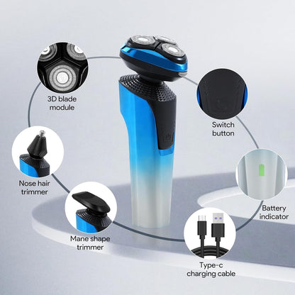 Maquinilla de afeitar eléctrica para hombres, afeitadora eléctrica recargable e impermeable, afeitado en seco y húmedo con barba inalámbrica, recortadora de vello de nariz, carga rápida de 1