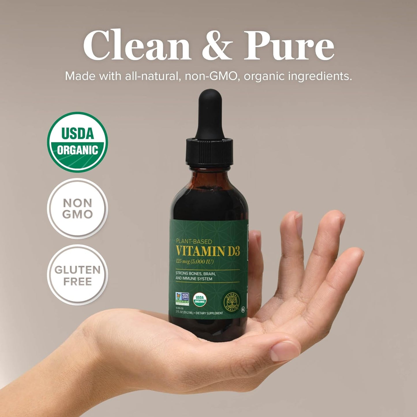 Global Healing Suplemento orgánico de vitamina D3 de 5000 UI, suple...