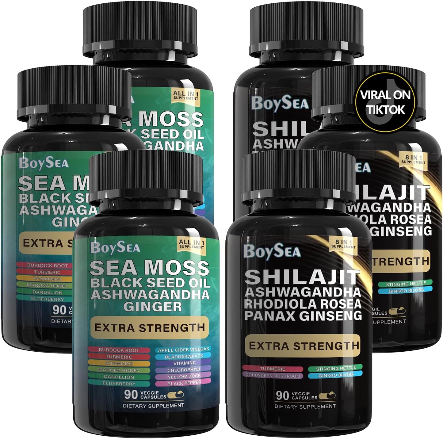 Boysea. Paquete de Shilajit y Musgo Marino - 90 unidades - Musgo ma...