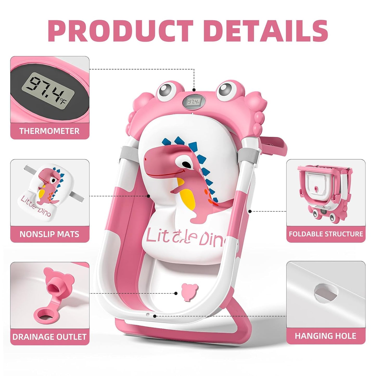 Bañera plegable para recién nacidos a niños pequeños con monitor de...