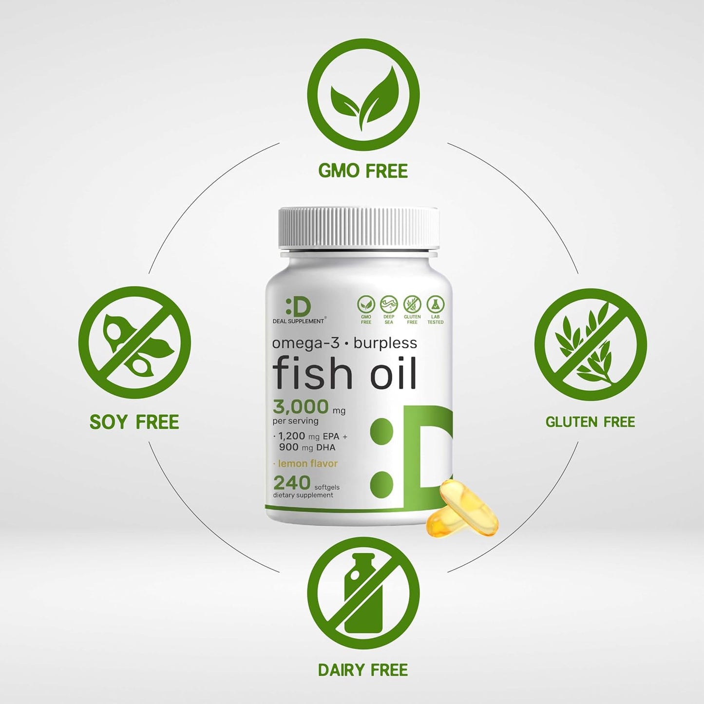 DEAL SUPPLEMENT Suplementos de Aceite de Pescado Omega 3, 3,000mg p...