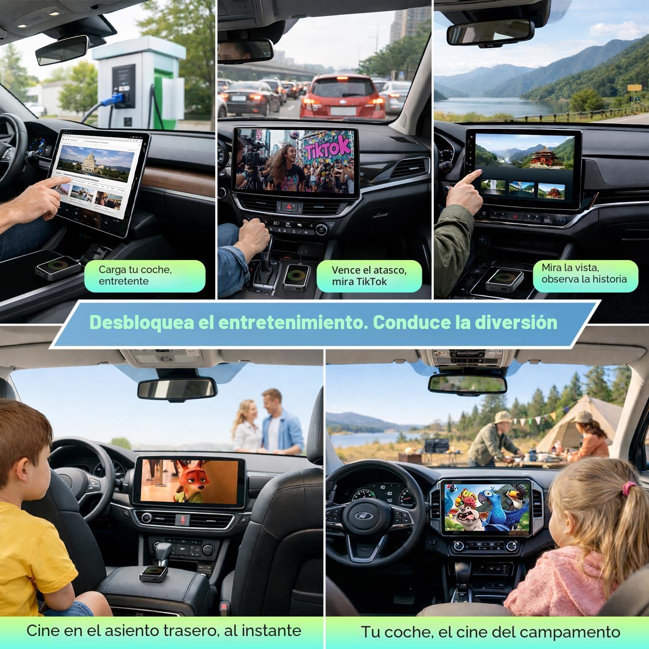 LAMTTO Adaptador inalámbrico 3 en 1 Carplay Android Auto Adapter integrado Net-Flix YouTube Tiktok Apps Magic AI Box Reproductor de video con WiFi de doble banda USB para coches de juego con cable OEM