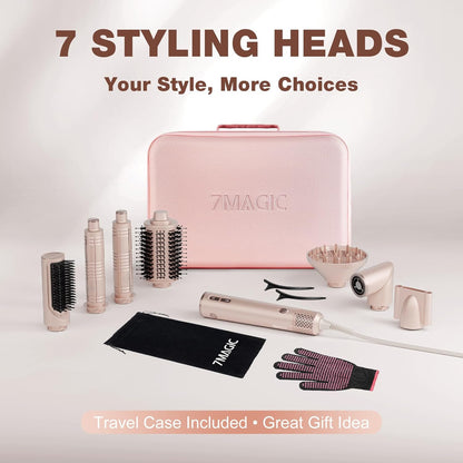 7MAGIC Estilizador de cabello y cepillo secador de cabello 7 en 1, secador de cabello de alta velocidad de 110,000 RPM con iones negativos para peinar sin encrespamiento, secado rápido, rizado