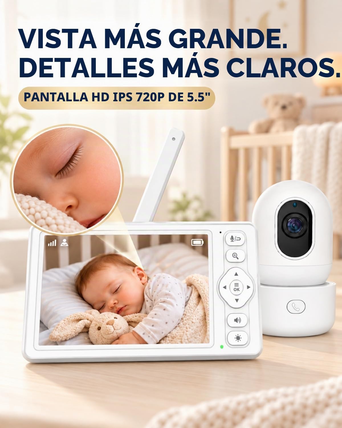 HelloBaby Cámara de monitor de bebé de video HD 720P de 5.5 pulgada...