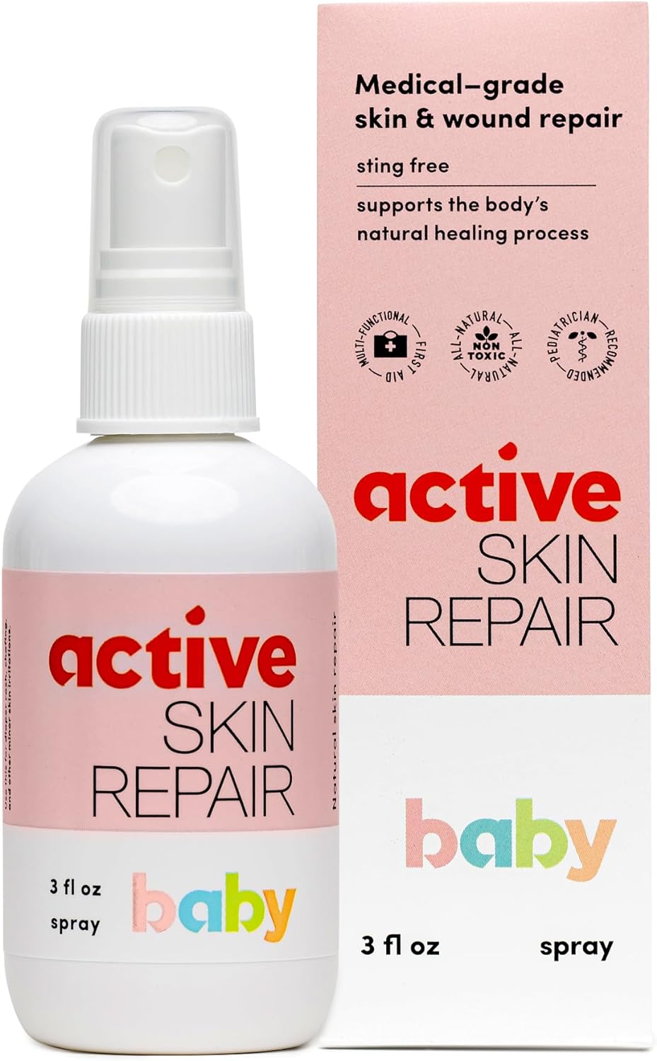 Active Skin Repair Natural, no tóxico, sin picaduras en aerosol para bebés, primeros auxilios, seguro para su uso en sarpullido del pañal, acné del bebé, eczema, cortes, heridas, rasguños y otras