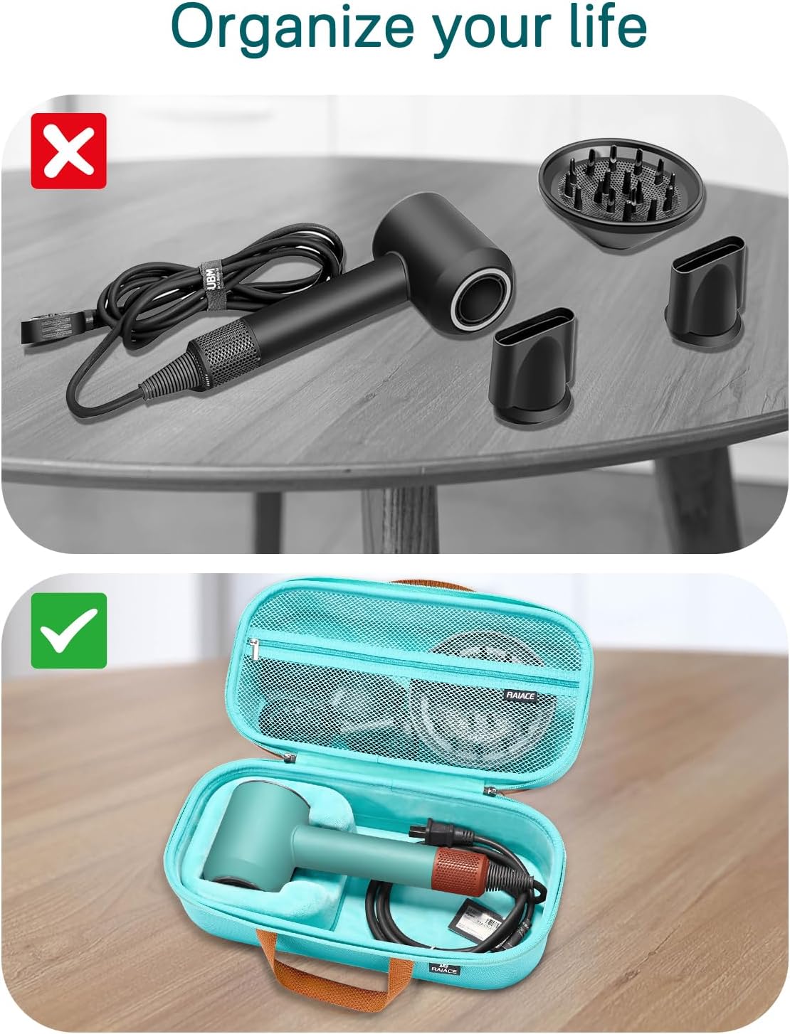 Estuche de almacenamiento rígido RAIACE compatible con secador de p...