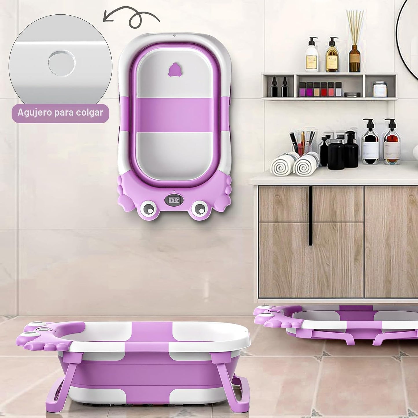 Bañera plegable para bebés de infantes a niños pequeños con monitor...