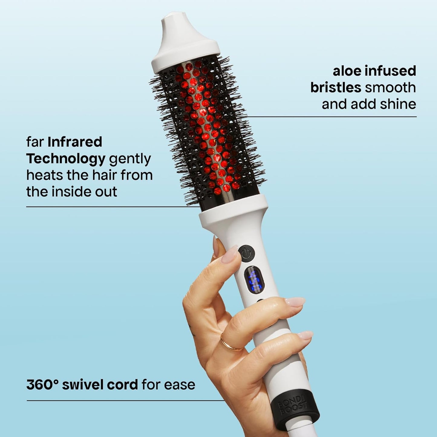 BONDIBOOST Cepillo térmico infrarrojo, cepillo redondo térmico térmico térmico para cabello suave y brillante, peinado seco para volumen instantáneo, menos rotura del cabello + minimiza los enganches