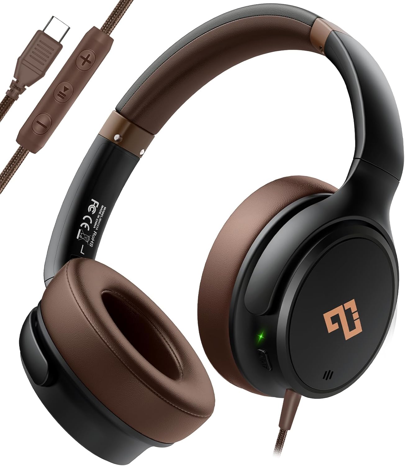 Auriculares USB C con cable sobre la oreja con micrófono HD, auricu...