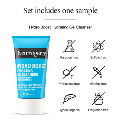 Neutrogena Hydro Boost - Crema de agua, hidratación de 72 horas para piel normal o extra seca, sin fragancia, hidratante facial con ácido hialurónico, 1.7 onzas y limpiador de gel hidratante Hydro Boost tamaño de prueba, 0.5 onzas líquidas